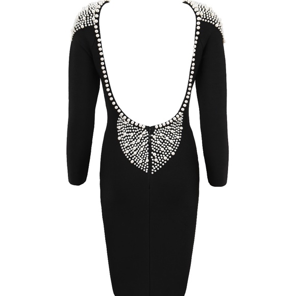 Hand Beaded backless long sleeves Bandage dress - Picture 7 of 8